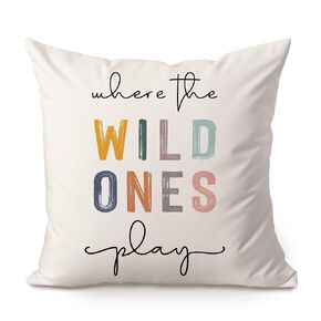 Where The Wild Ones Play Pillow Covers, Kids Nursery Throw Pillow Covers, Toddler Room Decor, Classroom Pillow Covers Decor Reading Book for Playroom Bedroom Gift, 18x18 Pillowcase