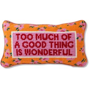 FURBISH Handmade Needlepoint Decorative Throw Pillow - Too Much - 8" x 14" - Small Embroidered Accent Pillow for Bed, Chair, Couch, Sofa - Aesthetic Room Decor