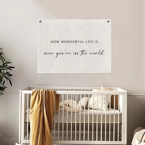 How Wonderful Life Is Now You're In The World Canvas Wall Hanging Nursery Wall Decor Baby Gift Above Crib Sign for Nursery Bedroom Neutral Nursery Children's Bedroom Decor Newborn Gift(20 x 28 inches)