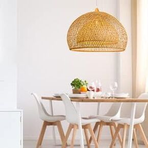 Arturesthome Bamboo Pendant Light for Kitchen Island, Wicker Chandelier Lighting, Handmade Woven Hanging Ceiling Light Lampshade for Living Room Bedroom