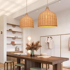 Arturesthome 1 Light Rattan Woven Pendant Light Kitchen, Handmade Ceiling Lighting Chandelier, Large Hanging Lampshade Fixture Home Decor