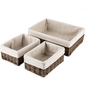 Hosroome Handmade Storage Basket Wicker Baskets for Organizing Shelf Baskets Woven Decorative Home Storage Bins Decorative Baskets Organizing Baskets Nesting Baskets(Set of 3,Brown)