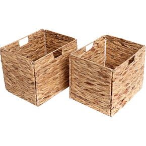 Storage Baskets，Wicker Baskets,Hyacinth Basket For Shelf,Folding 2 Packs Handmade Woven, Seagrass Baskets,Shelf Baskets For Storage Toys Books And Clothes and Other What You Want