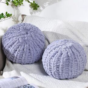 Suzile 2 Pcs Chunky Knit Throw Pillow 13.8 Inch Round Handmade Cushions Cozy Soft Knitted Knot Pillows Circle Pouf Pouf Pumpkin Decorative Pillow for Home Bed Decor(Gray)