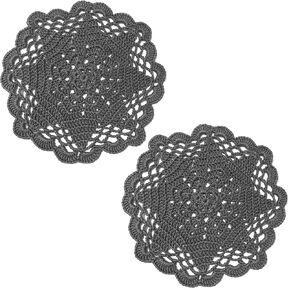 BIBITIME Handmade Crochet Round Lace Doilies Kitchen Table Placemats Wedding Tea Flower Vase Cup Mats (6" to 7",Pack of 2 PCS, Dark Grey)