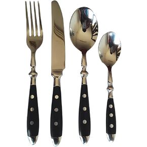 IKXO 24 Pieces Black Silverware Set, Black Flatware Set, Food-Grade Stainless Steel Cutlery Set for 6, Tableware Eating Utensils, Mirror Finished, Dishwasher Safe