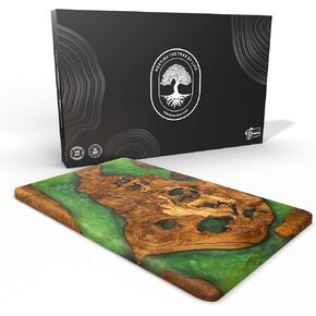 Handmade Olive Wood Cheese Board with Resin, Charcuterie Boards & Serving Tray, Wooden Epoxy Serving Board, Chopping and Cutting Board for Meat Vegetable & Fruit, Premium Gift for Kitchen