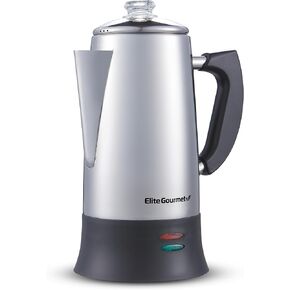 Elite Gourmet EC812G Vintage 50s Electric Coffee Percolator Clear Brew Progress Knob Cool-Touch Handle Cord-less Serve, 12-Cup, Retro Green