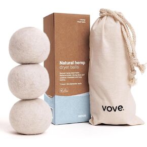 Vove | Natural Hemp Dryer Balls | 5x More Absorbent Than Wool | Cruelty-free, Hypoallergenic & Eco-Friendly | Reduces Clothing Wrinkles and Saves Drying Time | Pack of 3 |
