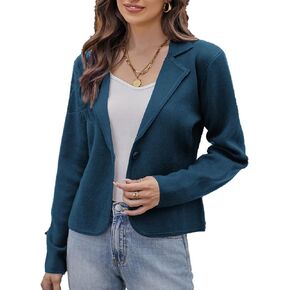 GRACE KARIN Women Sweater Blazer Casual Work Croppped Cardigan Lightweight Button Front Short Knit Blazer Jacket S-XXL