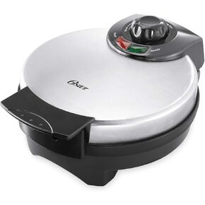 Oster Belgian Waffle Maker with Adjustable Temperature Control, Non-Stick Plates and Cool Touch Handle, Makes 8" Waffles, Stainless Steel