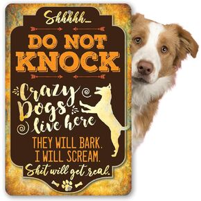 Dog Decor - Crazy Dogs Live Here - Metal Dog Signs for Home Decor - Use Indoor/Outdoor - Dog Sayings Funny Signs - Dog Mom Gifts for Women, Dog Home Decor Dog Lovers Gifts for Women