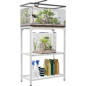 20-30 Gallon Aquarium Stand, Metal Fish Tank Stand with Adjustable 3-Tier Storage Shelf, Heavy Duty Reptile Breeder Turtle Tank Terrarium Rack Table for Home Office, 30" L x 12" W x 32.2" H, Black