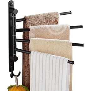 ELLO&ALLO Oil Rubbed Bronze Towel Bars for Bathroom Wall Mounted Swivel Towel Rack Holder with Hooks 4-Arm
