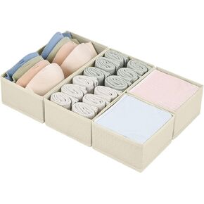 DIMJ Drawer Organizer, Underwear Drawer Organizer Divider, Set of 4 Fabric Drawer Organizer, Dresser Drawer Dividers for Baby Clothes, Socks, Belt, Tie (Grey)