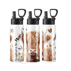 Highland Cow Baby Sports Water Bottle 20 Oz Tumbler Straw Lid Leak Proof Vacuum Insulated Stainless Steel Hot Cold Double Walled Travel Cup Gift (Highland Cow Moo'd - 1, 22oz Metal Water Bottle)