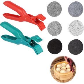 8 Pcs Anti-Scald Bowl Holder Clip Handmade Woven Drink Coasters Set, Plastic & Silicone Insulation Clip Anti-Skidding Hot Plate Gripper Absorbent Farmhouse Cotton Table Coasters Kitchen Accessories
