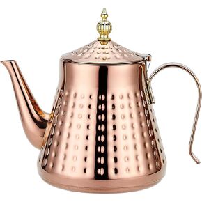 SANQIAHOME 1.2L(40oz) Stainless Steel Hammer Patterned Teapot With Removeable Infuser,Loose leaf cover,Copper