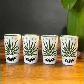 Tequila Shot Glasses, Handmade Tequila Gift Set Includes 4 Ceramic Mexican Shot Glasses. Unique Gifts for Tequila Lovers. Talavera shot glasses Made in Mexico.