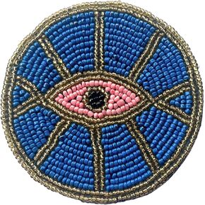 Indian Handmade Blue and Gold 4" Round Fully Beaded Coasters for Top Dinning and Coffee Table Accessories for Home Décor and Thanksgiving Gift Set of 2 PC