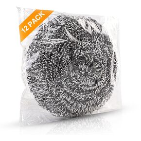 12Pack Upgraded Steel Wool Scrubbers - Premium Stainless Steel Scrubber, Metal Scouring Pads, Steel Wool Pads, Kitchen Cleaner, Heavy Duty Cleaning Supplies - Especially for Tough Cleaning