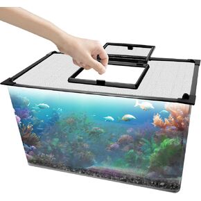 Magnetic Fish Tank Lid with Feeding Window, SEILETOO High Transparency Fish Tank Cover, Aquarium Lid Can be Cut to Any Size, Fish Anti Jumping Net