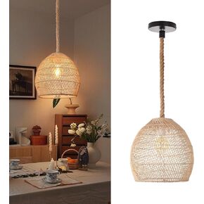 Arturesthome Mini Natural Rattan Pendant Light for Kitchen Island, Woven Lamp Shade Chandelier, Handmade Hanging Ceiling Light Lampshade, Rope Lamp D 9.8inx10.6in