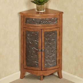 Lonzbard Corner Accent Storage Cabinet Pecan - Handcrafted Wood - Dimensional Designs - Traditional Style Furniture - Wooden Accents for Bedroom, Corners of Room - 30.5 Inches Tall