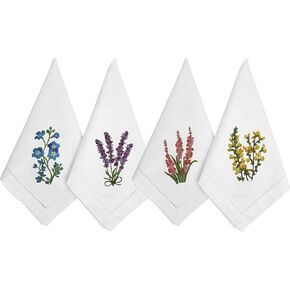 Embroidered Cotton Table Napkin, Cloth Napkins Set of 4 18"x18" Mixed Color Hyacinth Bulbs Napkin Square Fabric, Dining Room, Napkins Cloth Machine Washable, Cotton Cloth Napkins, Great Present