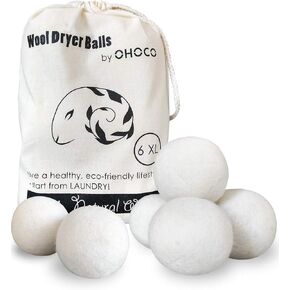 Wool Dryer Balls 6 Pack XL, Organic Natural Wool for Laundry, Fabric Softening - Anti Static, Baby Safe, No Lint, Odorless and Reusable Gray