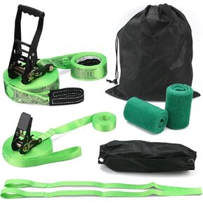 Slackline Kit with Training Line Tree Protectors Ratchet Protectors Arm Trainer Easy Set up Instruction Booklet for Family Adults Children Kids