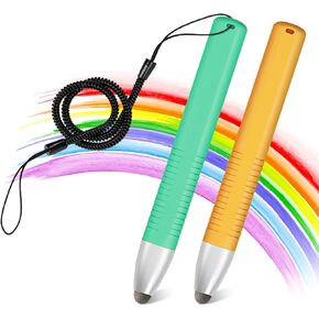 2pcs Kid-Friendly Stylus Pens for Touch Screens, Tablet Stylus Pen with Spring Cord Universal Touch Screen Capacitive Crayon Stylus Green Orange