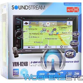 Soundstream VRN-624B, 6.2 Inch Double Din Car Stereo, Navigation LCD Touchscreen Multimedia Receiver, GPS Bluetooth Audio Video in-Dash