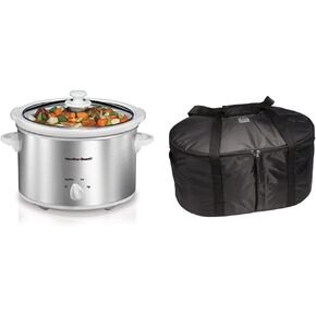 Hamilton Beach 7-Quart Portable Slow Cooker, Dishwasher Safe Crock, Lid Latch Strap, Brushed Silver & 4-Quart Slow Cooker with Dishwasher-Safe Stoneware Crock & Lid, Stainless Steel