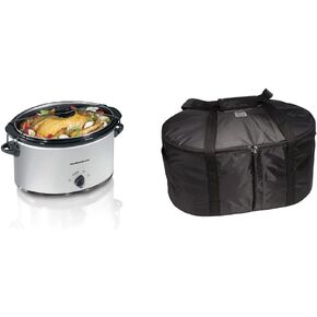 Hamilton Beach 7-Quart Portable Slow Cooker, Dishwasher Safe Crock, Lid Latch Strap, Brushed Silver & 4-Quart Slow Cooker with Dishwasher-Safe Stoneware Crock & Lid, Stainless Steel