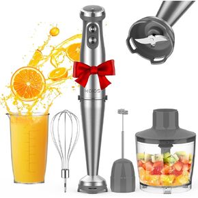 KOIOS Immersion Blender, 1000W Anti-scratch 5-in-1 Hand Blender, 12 Speed Stick Blender Stainless Steel Blade with Turbo Mode, 20oz Beaker, 17oz Chopping Bowl, Whisk and Milk Frother, Non-BPA