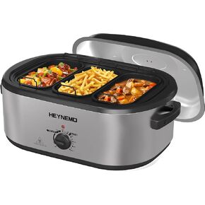 Roaster Oven 24QT, Electric Roaster Pan with 3 Compartments and Self-Basting Lid, Large Stainless Steel Electric Turkey Roaster Oven Defrost Warm Function, Removable Pan Rack, Fits Turkeys Up to 28LB