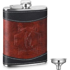 Baderke Personalized Groomsmen Flask 8 oz Leather Brown Hip Flasks for Liquor with Initials, Monogrammed Leak Proof Stainless Steel Drinking Flasks Gift for Men Dad Grandpa Birthday Wedding(Letter B) in Kuwait