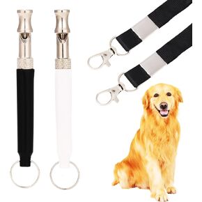 Dog Whistle 2 Pack with Adjustable Frequency, Ultrasonic Silent Dog Whistle to Stop Barking Neighbors Dog, Recall Train Dogs with Long-Range, with Lanyard (Black and White)