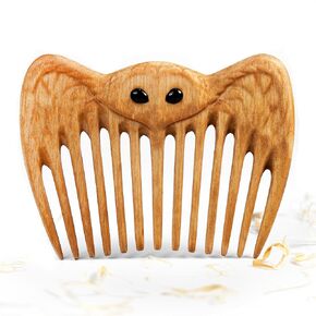 Handmade Wooden Hair Comb for Women Eco-Friendly Natural Wood Detangling Comb Gentle on Hair and Scalp Perfect for Thick Curly or Fine Hair Sustainable Beauty Hair Care Tool (Walnut Owl)