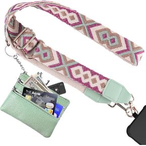 Palksky Save Girls Phone Strap with Wallet, Phone Strap with Zippered Pouch, Clip And Go Strap For Phone with Wallet Crossbody