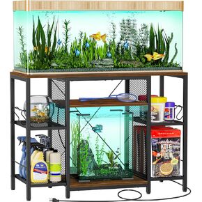 Snughome Fish Tank Stand, 40 Gallon Aquarium Stands with Charging Station, Adjustable Fish Tank Stand with Removable LED Light, Heavy Duty Metal Aquarium Stands with Storage, 43.3" x 17.72" x 31.1", Rustic Brown in Kuwait