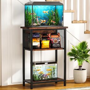 BSONE 5-10 Gallon Fish Tank Stand, Small Aquarium Stand Shelf, 0.71" Thickened Tabletop, 20.5" W×11" D ×34.3" H , Rustic Brown