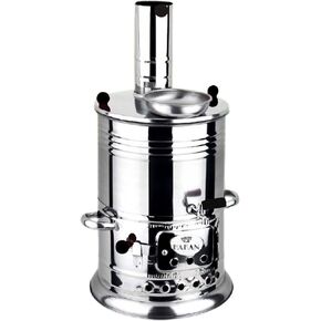 Hakan Portable Turkish Samovar Tea Kettle, Camping Water Boiler Tea Pot, Wood, Coals Fired Semaver Teapot, Water Heater for Camping, Picnic, Hunting, Outdoor Activities Black Handles | 135.2 oz (4 lt)
