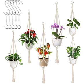 5 Pack Macrame Plant Hangers,Hanging Planters Basket with 10 Hooks,100% Handmade Cotton Rope Macromay Plant Hangers,Hanging Plants Flower Pot Holder for Boho Home Decor Indoor Outdoor