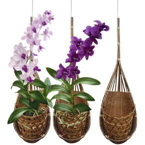 Handmade 100% Thai Bamboo Hanging Orchid Basket – 4 Inch Set of 3