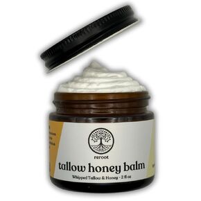 Beef Tallow for Skin | 100% Grass-Fed Tallow & Raw MN Honey | 2 Ingredients | Whipped & UNSCENTED | Whole Body & Face Balm for Sensitive, Dry Skin, Eczema, Psoriasis, Rosacea (4oz)
