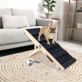 Okydoky Small Dog Ramp, Adjustable Portable Folding Wooden Pet Ramp, 32" Long with Non-Slip Traction Mat, Adjustable from 9" to 17.5", Dog Climbing Ladder for Sofa, Bed, Couch,Car (Grey) NO.LGPT1
