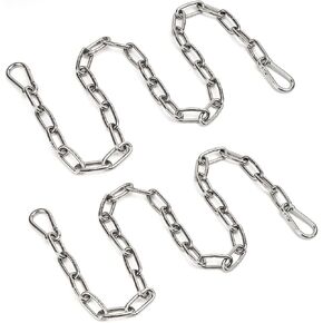 2 Pack Outdoor Fence Gate Chains, 5/32 x 36 Inch Mental Chain Fence Lock with Spring Hooks Easy to Open and Close, Silver Safety Gate Chain Link for Livestock, Ranch, Barn Urkupoo (Extended)