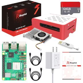 Starter Kit for Raspberry Pi 5 RAM 8GB -Pre-Loaded with 64GB Edition Raspberry Pi OS （Red&White Case）